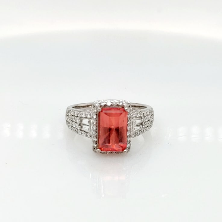 2.48 Ctw Rhodochrosite and 0.72 Ctw White Diamond Ring in 14K WG
