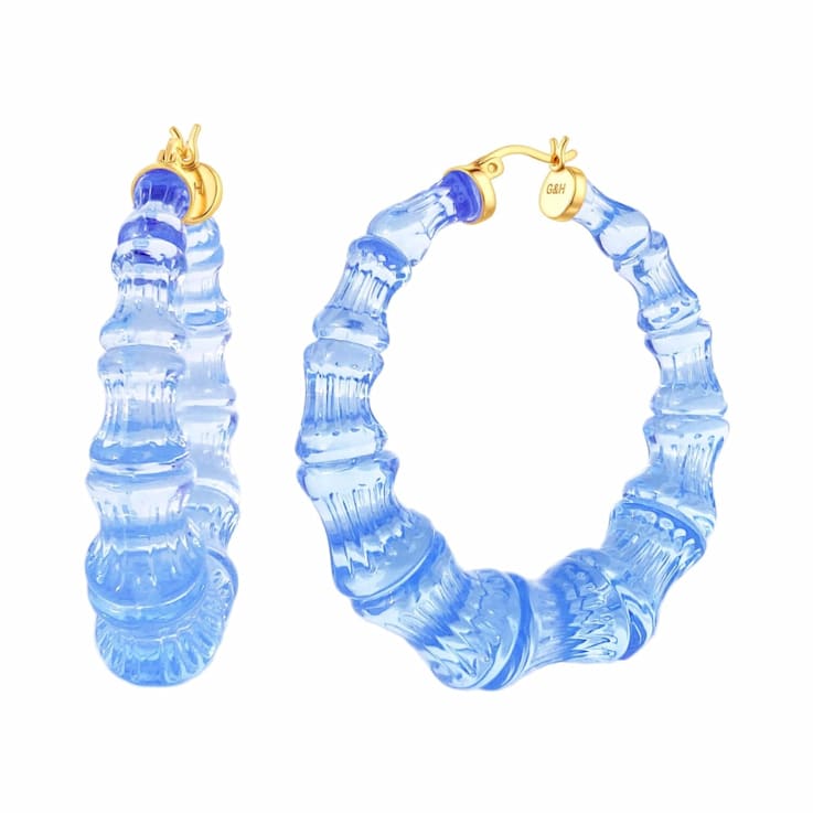 14K Yellow Gold Over Sterling Silver Bamboo Acrylic Hoops in Blueberry