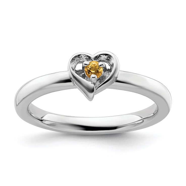 Sterling Silver Stackable Expressions Citrine Heart Ring 0.07ctw