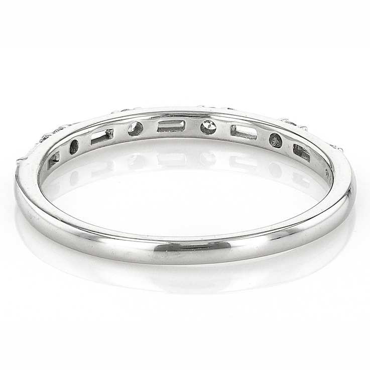 Lab-Grown Diamond Baguette And Round Band Ring In Sterling Silver