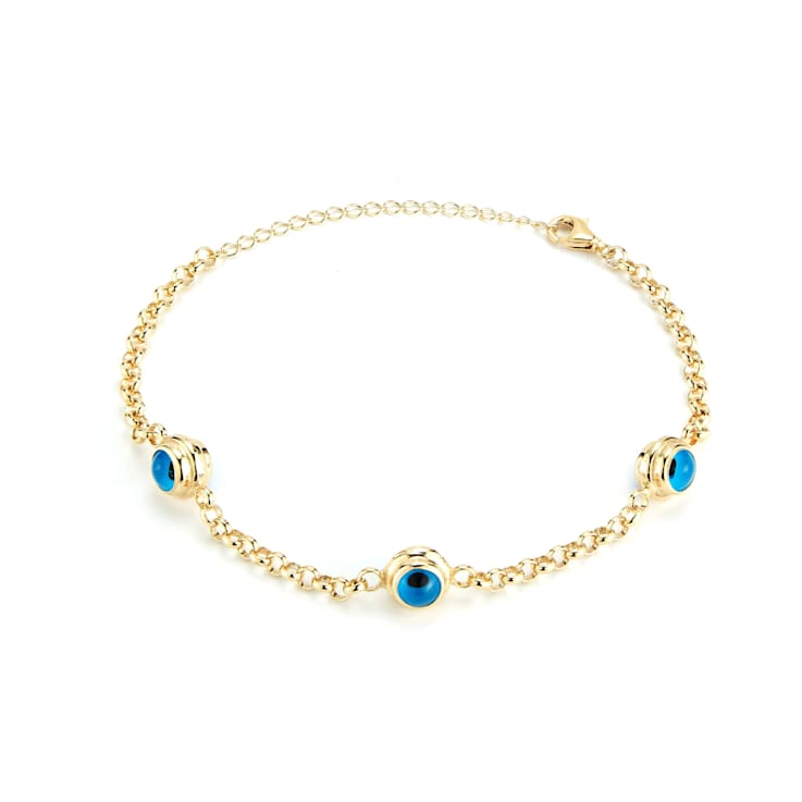 Sterling Statements 14K Yellow Gold Over Sterling Silver Triple Evil Eye Bracelet