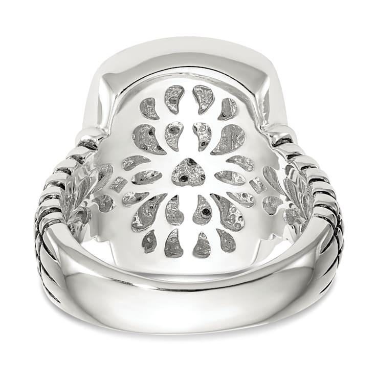 Sterling Silver Antiqued with 14K Accent Diamond Ring
