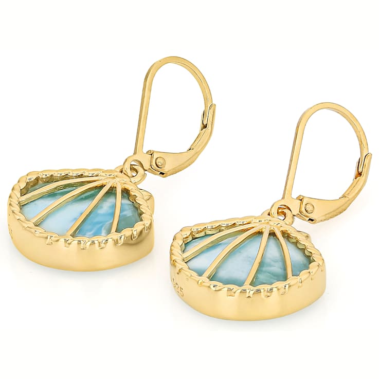 Larimar Seashell Dangle Earrings In 18K Gold Over Sterling Silver