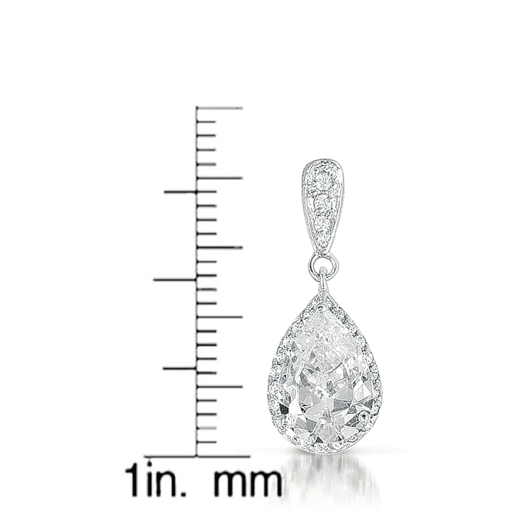 Pear Shape CZ Halo Drop Earrings In Sterling Silver