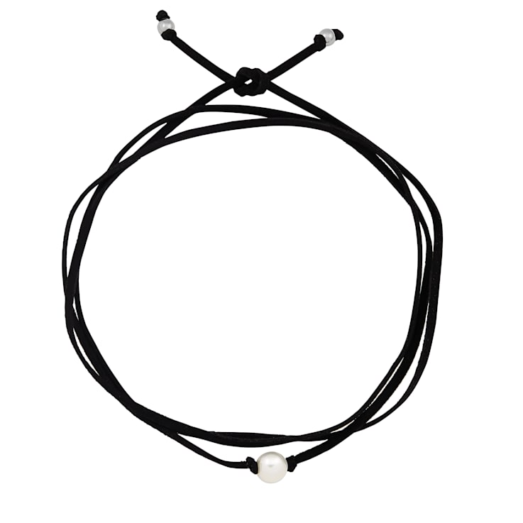 10-11mm Potato White Freshwater Pearl Necklace on Tan Suede Cord