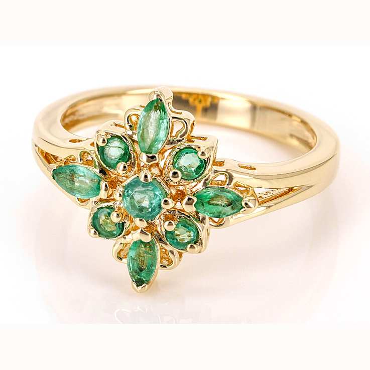 Emerald Cluster Ring In 18K Gold Over Sterling Silver 0.53ctw