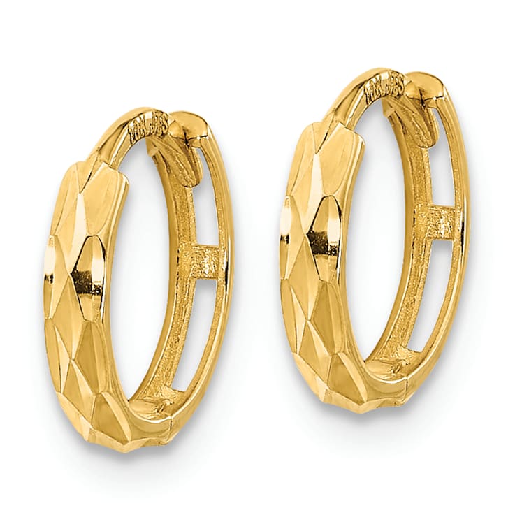 14K Yellow Gold Hinged Diamond-cut Hoop Earrings