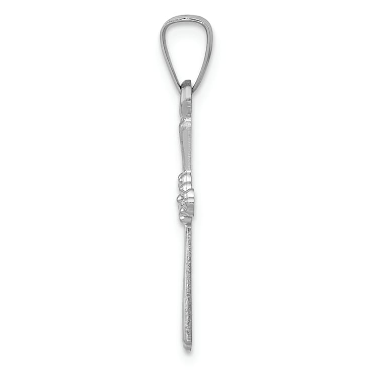 Rhodium Over 14k White Gold Polished Center Flower Cross Pendant