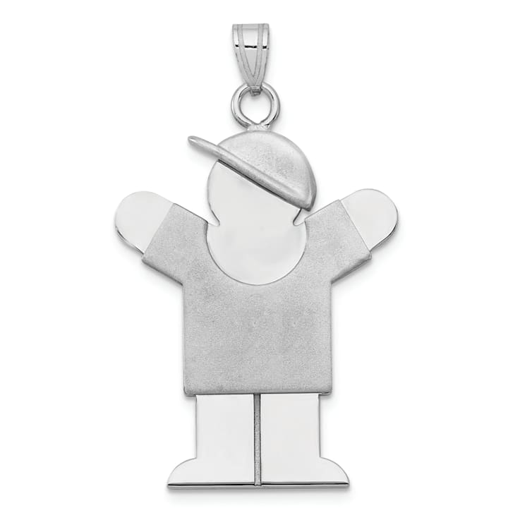 Rhodium Over 14k White Gold Satin Large Boy with Hat on Right Charm