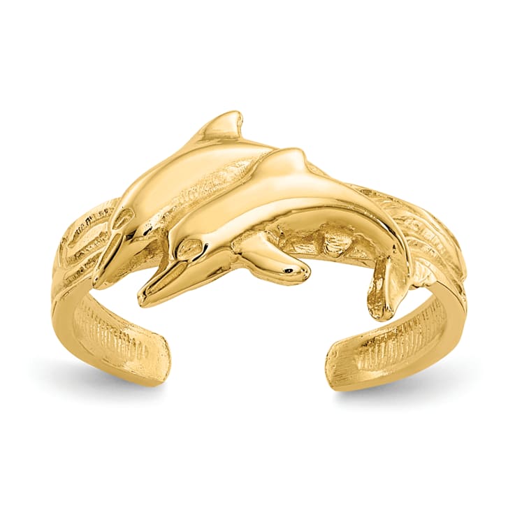 14K Yellow Gold Dolphin Toe Ring