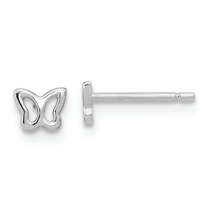 Rhodium Over 14k White Gold Children's Butterfly Stud Earrings