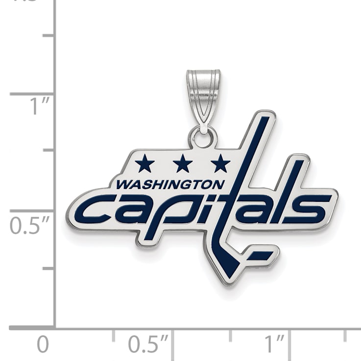 Rhodium Over Sterling Silver NHL LogoArt Washington Capitals Enamel Pendant