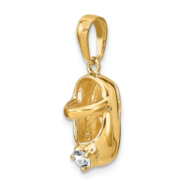 10k Yellow Gold 3D April Birthstone Diamond Simulant Baby Shoe Charm