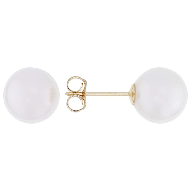White Cultured Japanese Akoya Pearl 14k Yellow Gold Earrings