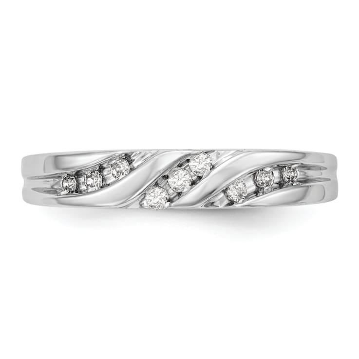 Rhodium Over 14K White Gold Diamond Trio Ladies Wedding Band 0.12ctw