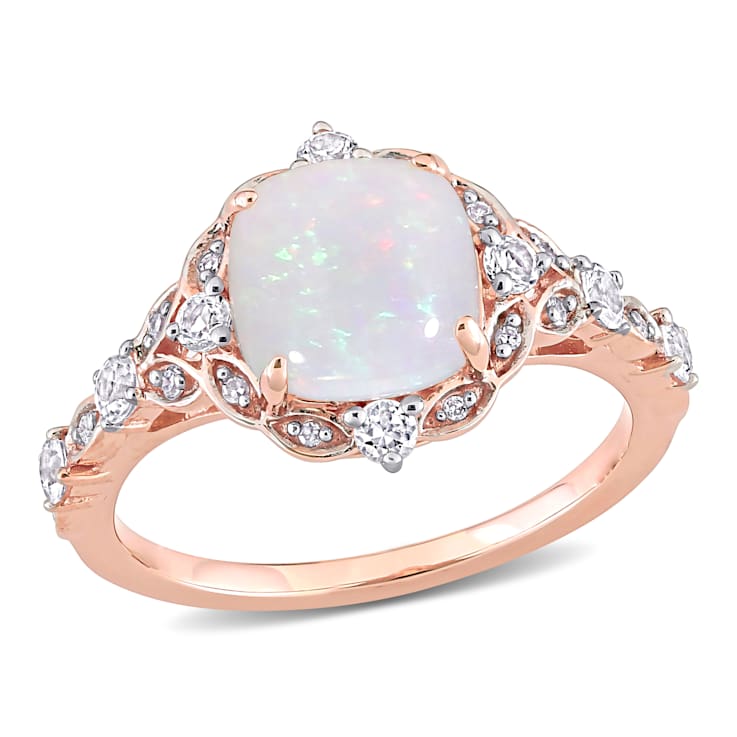 Opal, White Sapphire and Diamond 10K Rose Gold Ring 1.85ctw