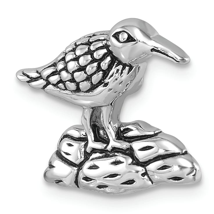Rhodium Over Sterling Silver Antiqued Sandpiper Chain Slide Pendant