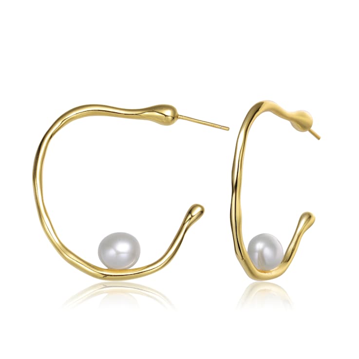 Freshwater Pearl Hoop Earrings In 14K Gold Over Sterling Silver