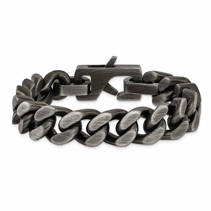 Stainless Steel Antiqued and Brushed 14mm Curb Link Bracelet