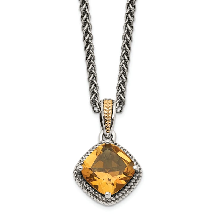 Sterling Silver with 14K Accent Antiqued Citrine Necklace