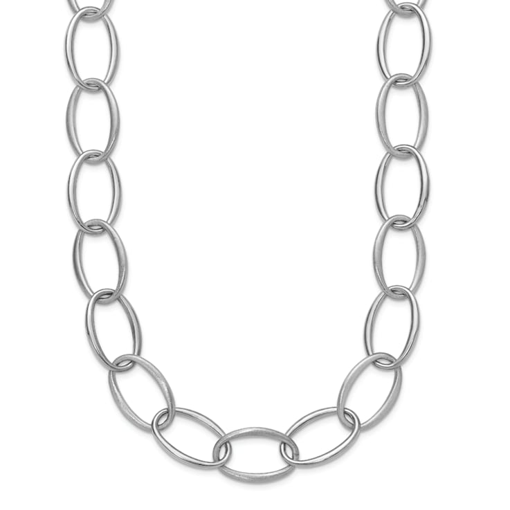 Rhodium Over Sterling Silver 18mm Oval Link 24 inch Necklace