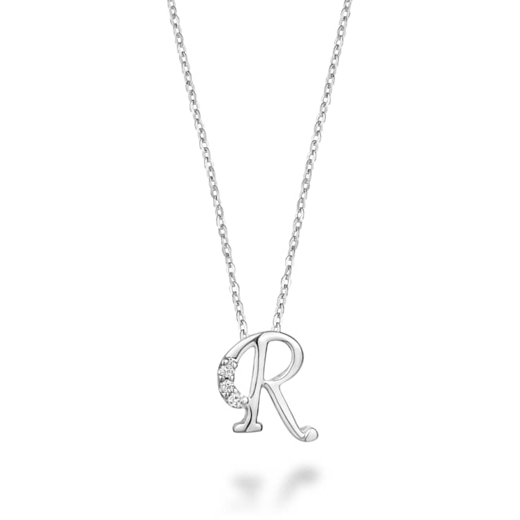 10K White Gold White Diamond Accent Initial R Pendant With 18 Inch
Chain, 0.03ctw