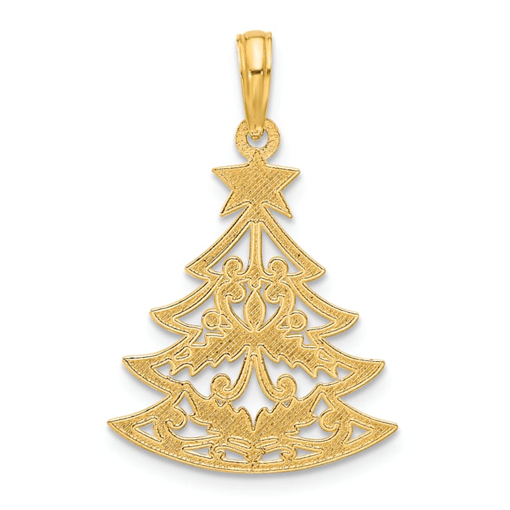 14K Yellow Gold Polished Fancy Scrolled Christmas Tree Pendant