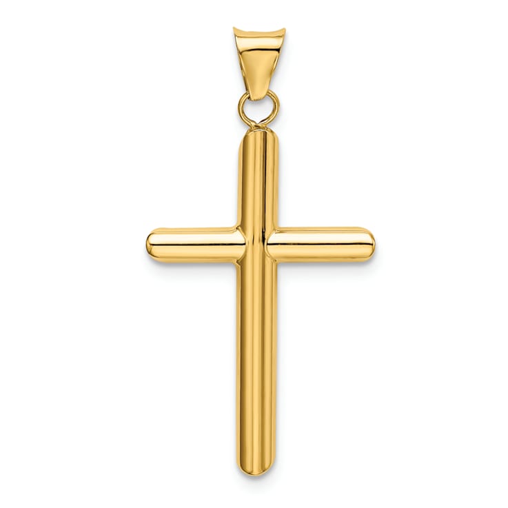 14k Yellow Gold 3D Polished Tube Cross Pendant