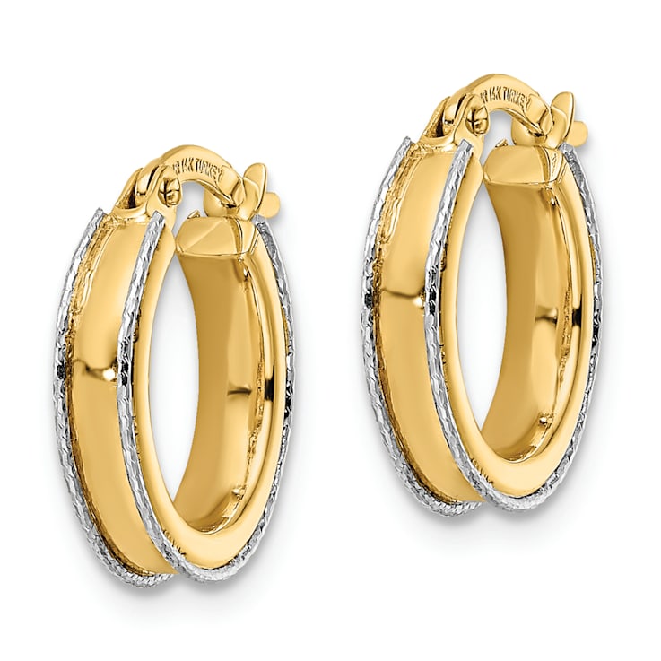 14k Yellow Gold and 14k White Gold Diamond-Cut 5/8" Edge Round Hoop Earrings