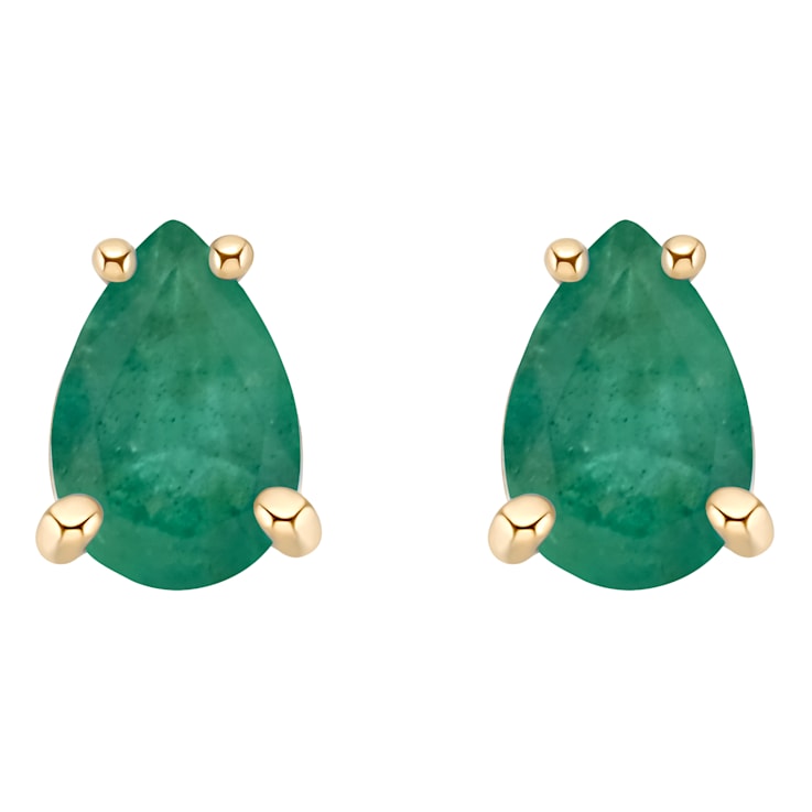 6x4mm Pear Shape Emerald 14k Yellow Gold Stud Earrings