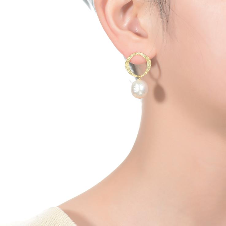 Button Freshwater Pearl Drop Earrings In 14K Gold Over Sterling Silver