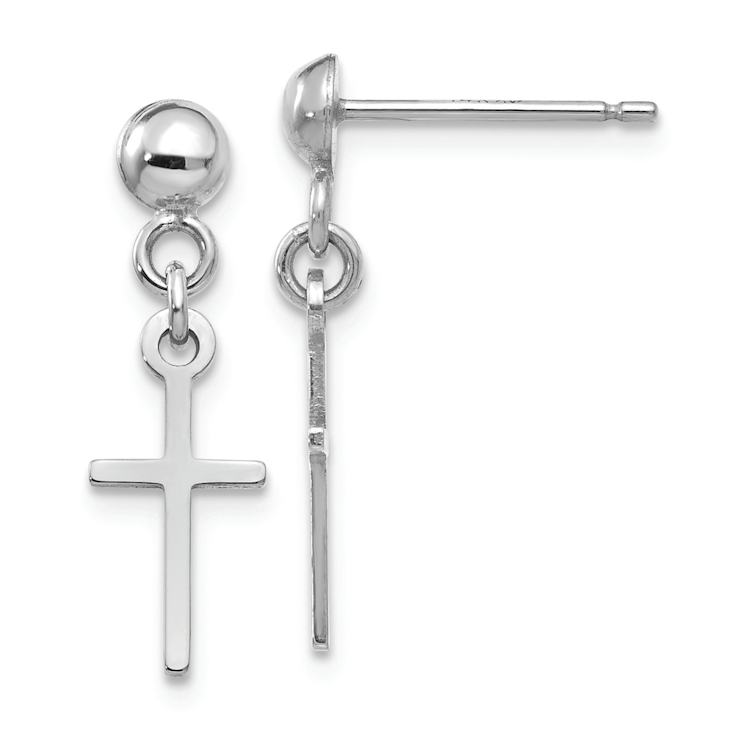Rhodium Over 14k White Gold Polished Cross Dangle Earrings