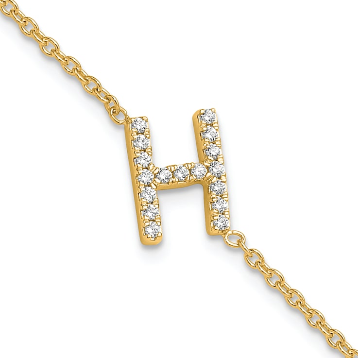 14k Yellow Gold Diamond Sideways Letter H Bracelet