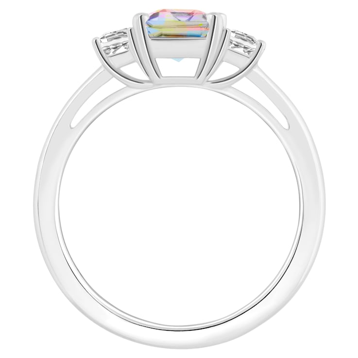 8x6mm Emerald Cut Mystic Topaz And White Topaz Rhodium Over Sterling
Silver 3-Stone Ring