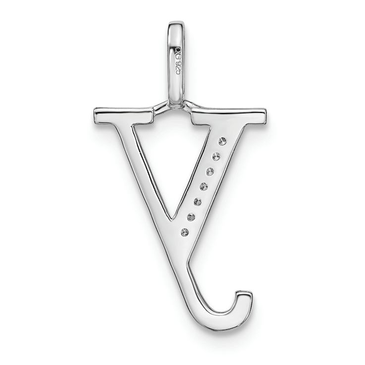 14K White Gold Diamond Lower Case Letter Y Initial Pendant