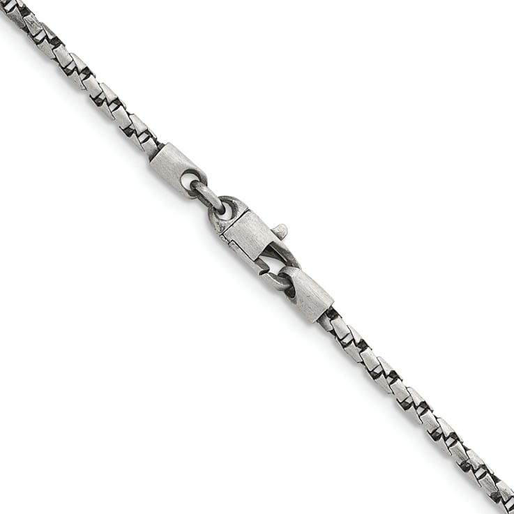 Sterling Silver Antiqued and Satin 2.5mm Twisted Box 16 inch Chain