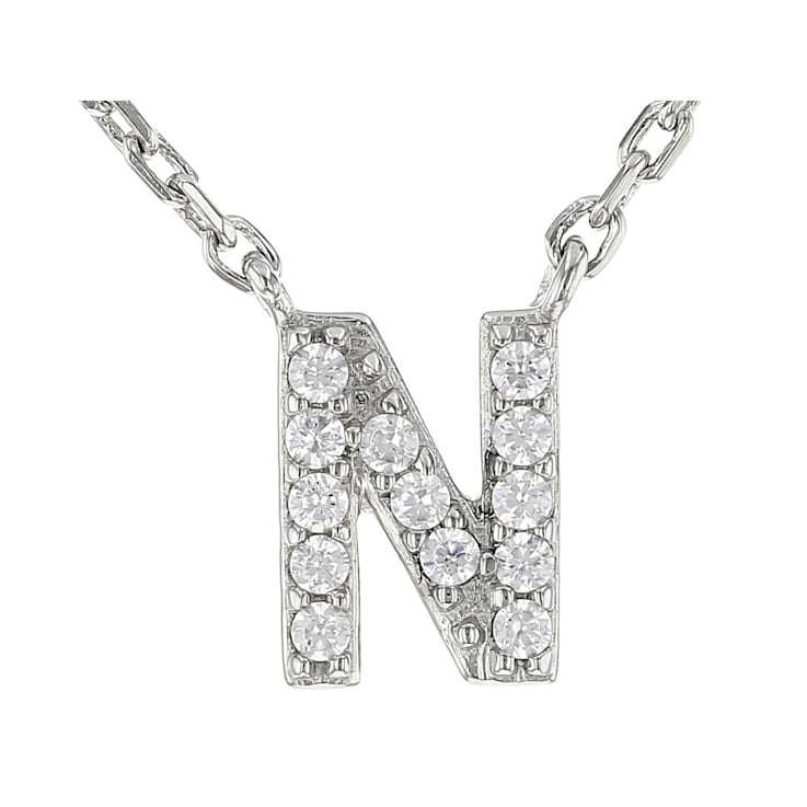White Cubic Zirconia Rhodium Over Sterling Silver N Necklace 0.11ctw