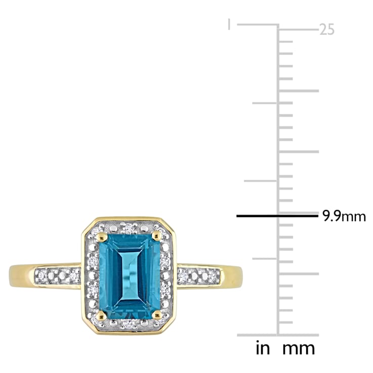 London Blue Topaz & Diamond 14K Yellow Gold Halo Ring 1.26ctw