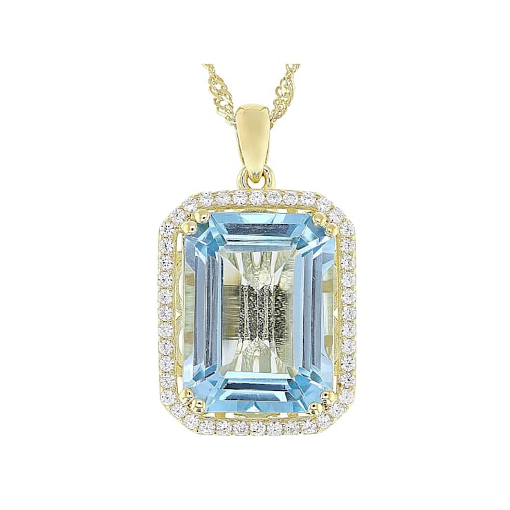 Sky Blue Topaz And Zircon Pendant Necklace In 18K Gold Over Sterling Silver