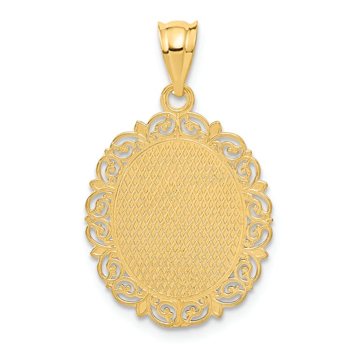 14k Yellow Gold Solid Satin, Polished and Textured Virgo Zodiac Oval Pendant
