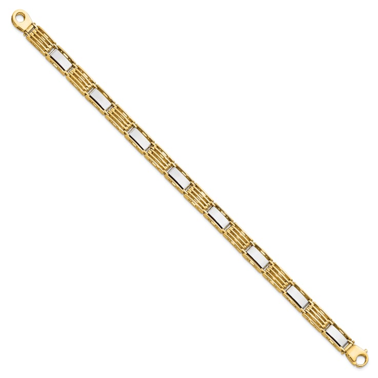 14K Yellow and White Gold High Polished 8.5-inch Men's Link Bracelet