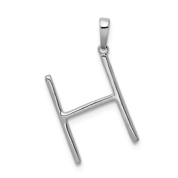 Rhodium Over 14K White Gold Diamond Letter H Initial Pendant