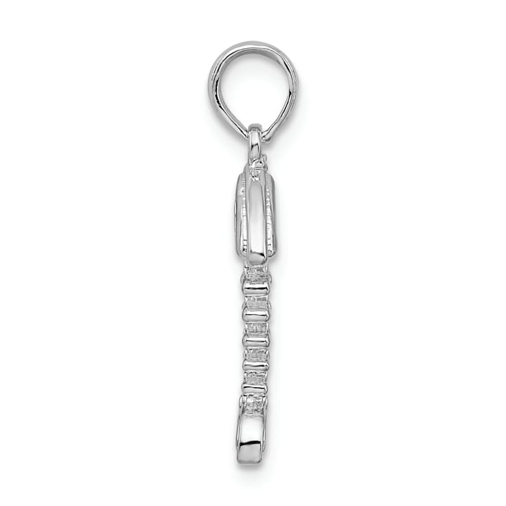Rhodium Over Sterling Silver Polished 3D Fishbone Pendant