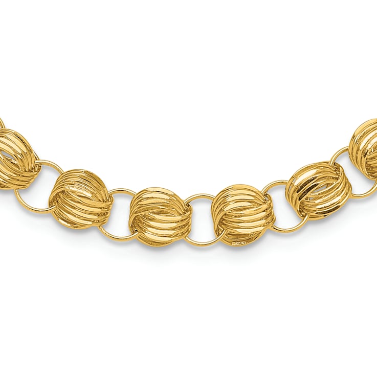 14K Yellow Gold Polished Fancy Diamond-cut Triple Link Necklace