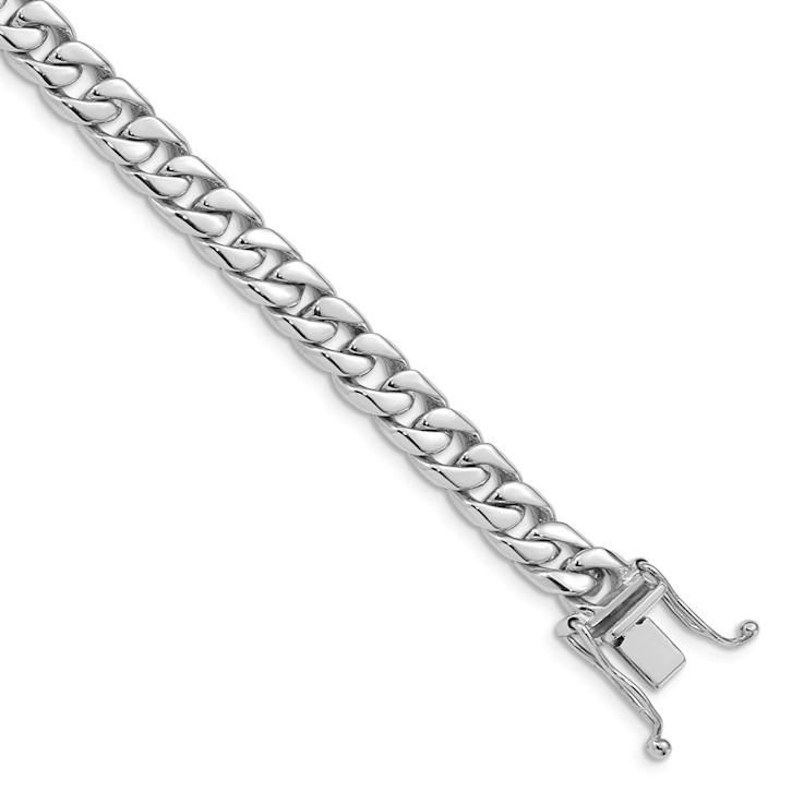 Rhodium Over 10k White Gold 6.8mm Hand Polished Flat Beveled Curb Link Bracelet