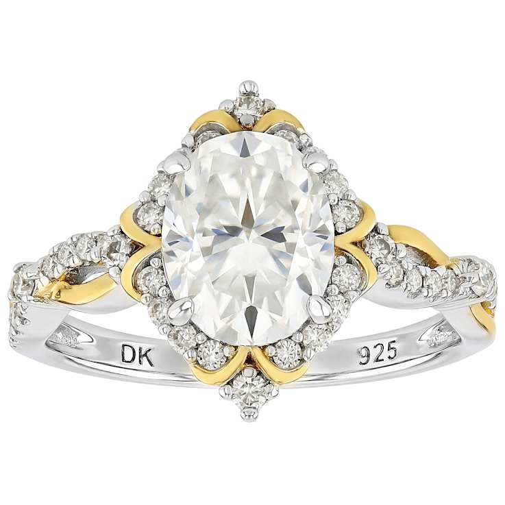 Oval Moissanite Two-Tone Ring In Platinum-Enhanced Sterling Silver With
14k Gold Accents
