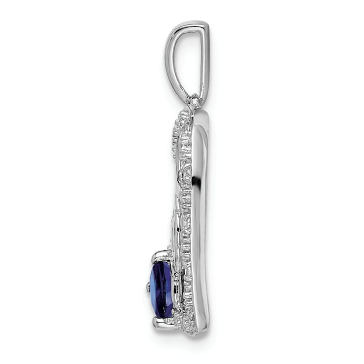 Rhodium Over 14k White Gold Sapphire and Diamond MOM Heart Pendant
