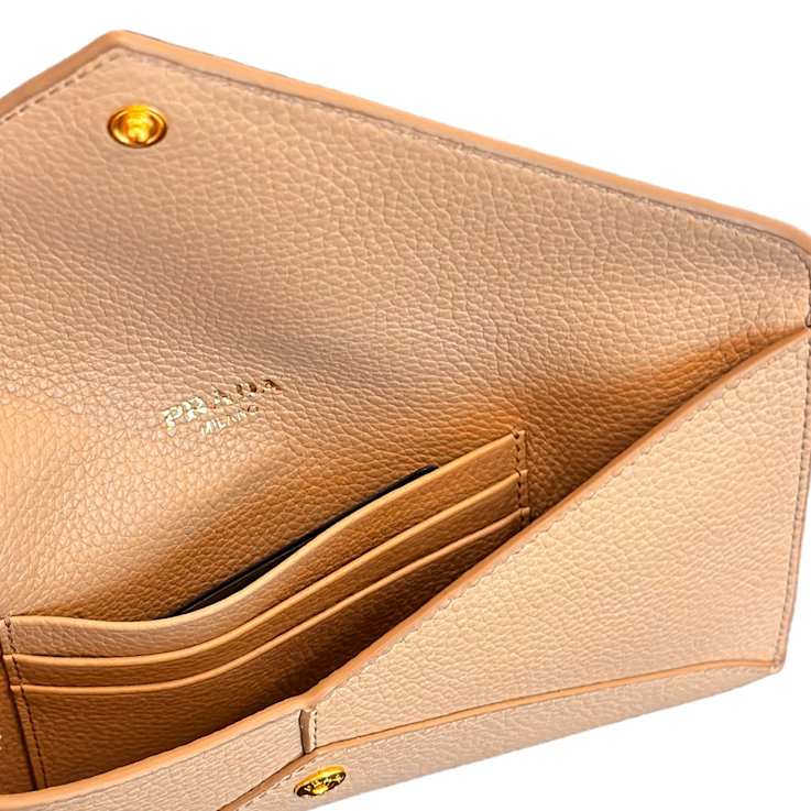 Prada Beige Vitello Grain Leather Long Envelope Wallet 17JCCA