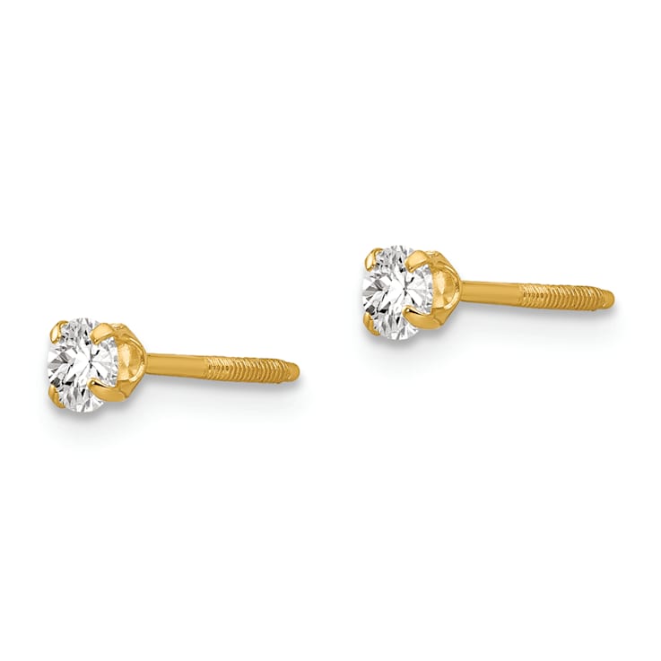 14k Yellow Gold Children's 3mm Cubic Zirconia Stud Earrings