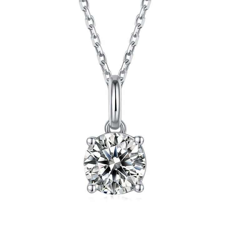 White Moissanite Sterling Silver Solitaire Pendant With Chain, 0.50ct